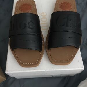 Chloe Black Leather Women's slides size 35